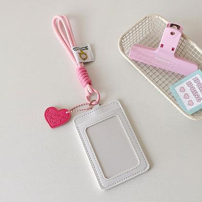 Korean version vertical double card position lanyard card cover girl solid color three-inch Polaroid star chasing card cover meal card campus card bag