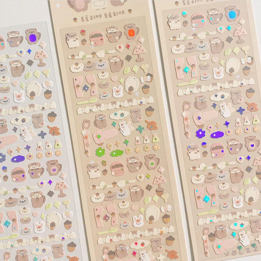 Korean ins same laser bear sticker cute hot silver rabbit sticker DIY decorative material goo card sticker