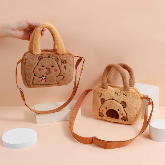 2025 new cartoon plush capybara shoulder bag children's cute messenger bag kindergarten girls hand bag