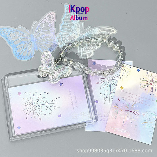 Fireworks butterfly keychain transparent acrylic slide cover vertical horizontal card cover student meal card bus card protective cover