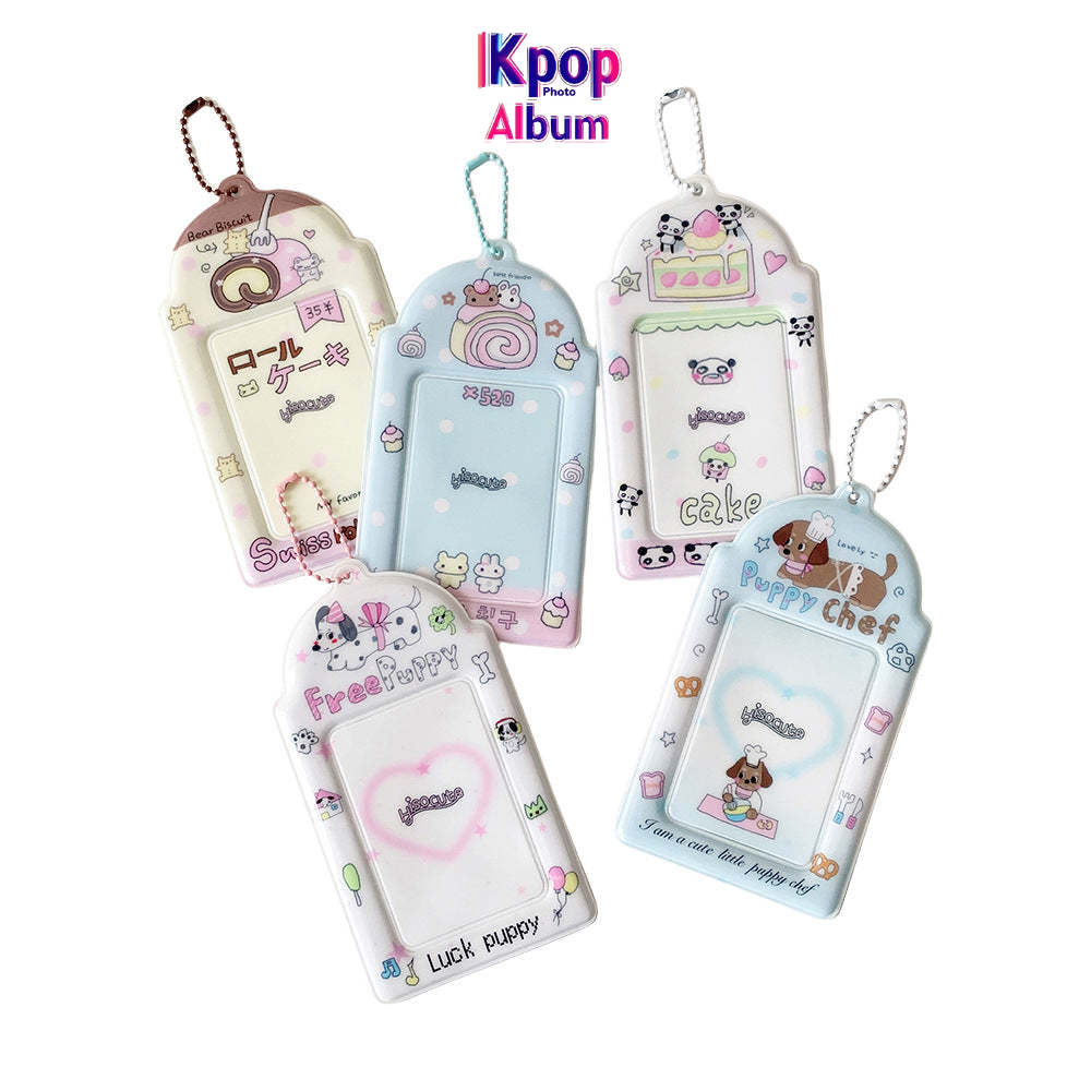Student cartoon graffiti animal PVC hollow transparent three-inch card cover girl star chasing small card display pendant card bag