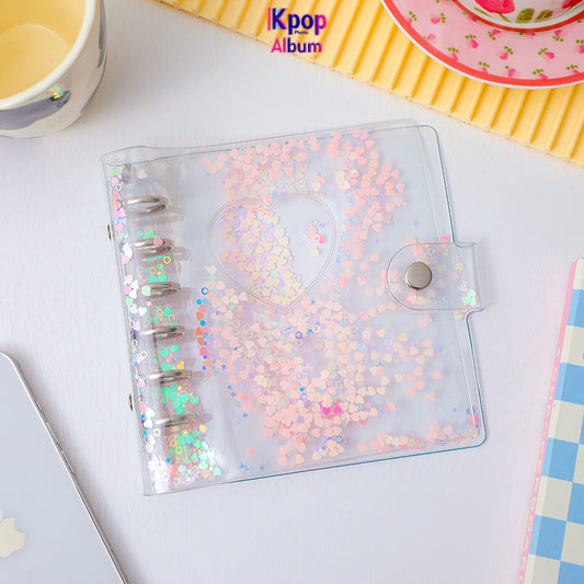 6 Ring Binder/3 Ring Binder 3 Inch Album Glitter Sequins PVCTransparent Loose-leaf Album Photo Card