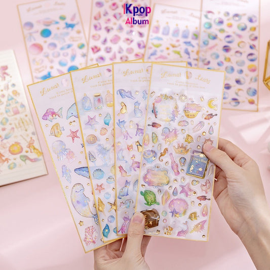 Korean ins unicorn crystal Epoxy sticker creative bronzing hand account decorative sticker student diary DIY sticker