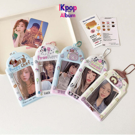 Student cartoon graffiti animal PVC hollow transparent three-inch card cover girl star chasing small card display pendant card bag