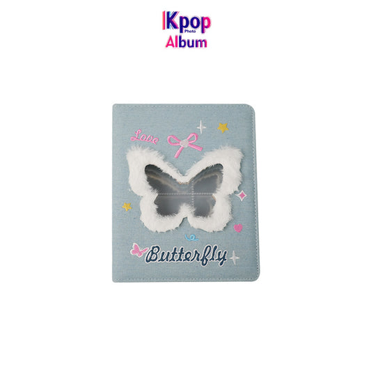 High value ins style denim butterfly card album girls A5 loose-leaf photo album Polaroid small card storage album Sigongge