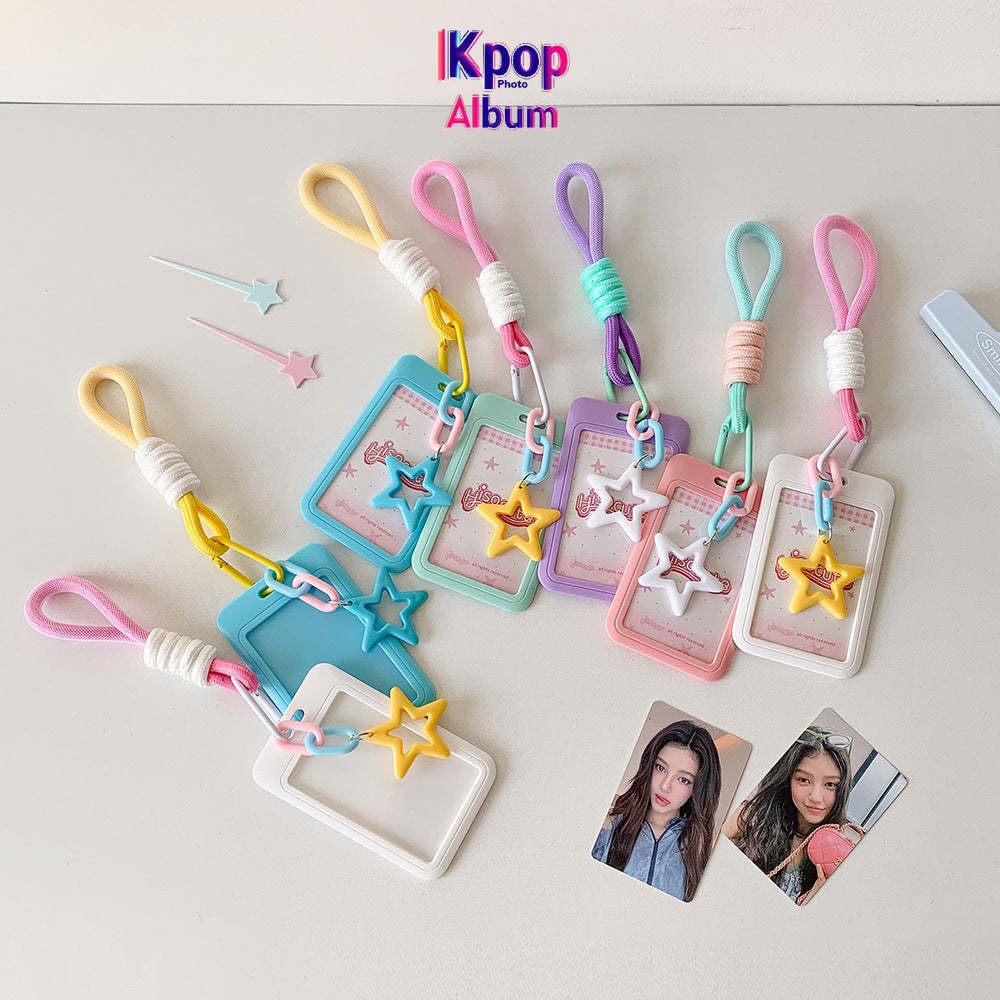 Candy color sliding cover 3 inch card cover, student lanyard, bus card, subway card, card bag, student star chasing display, small card cover.