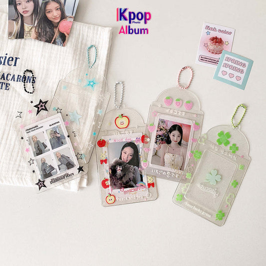 ins summer transparent four-leaf clover three-inch card set glitter fruit cartoon star chasing card set student meal card bag female