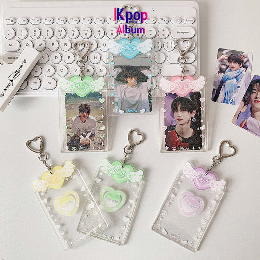 ins Angel Love Transparent Glitter Card Set Star Chasing Girl Three Inch Small Card Gu Card Brick Student Keychain Pendant