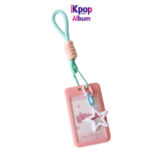Candy color sliding cover 3 inch card cover, student lanyard, bus card, subway card, card bag, student star chasing display, small card cover.