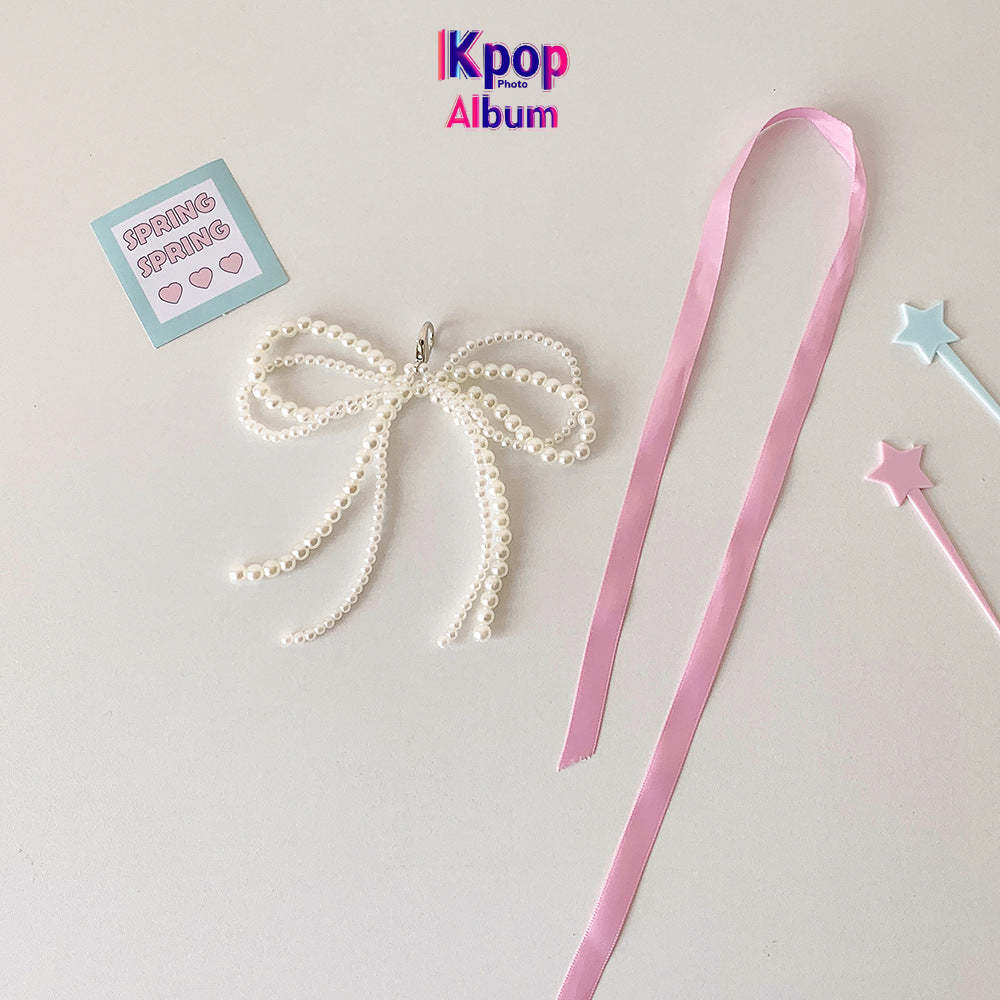 ins Korean version streamer bow bead chain pendant student star chasing card cover pendant ballet style keychain pendant female