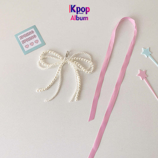 ins Korean version streamer bow bead chain pendant student star chasing card cover pendant ballet style keychain pendant female