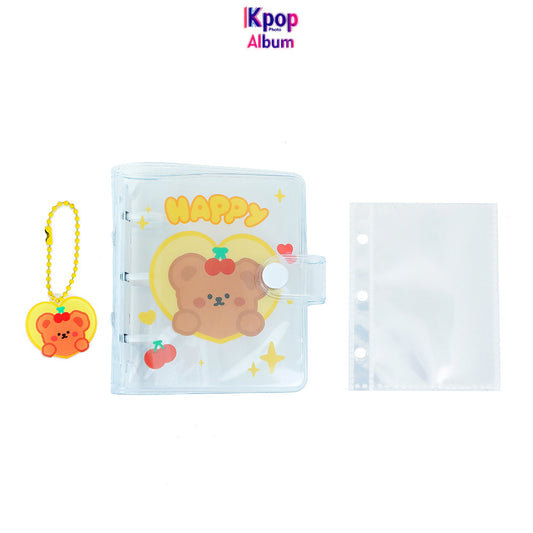 2 Inch 3 Ring Binder Cartoon Bear PVC Mini Binder Toploader Loose-leaf Photo Album+10 Inner Pages
