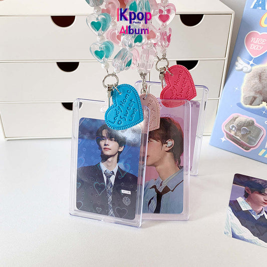 Summer transparent acrylic hard card cover, love keychain pendant card bag, girl Polaroid 3-inch star chasing card cover