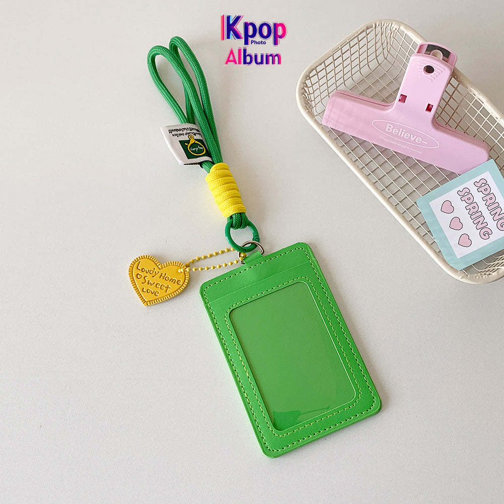 Korean version vertical double card position lanyard card cover girl solid color three-inch Polaroid star chasing card cover meal card campus card bag