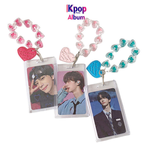 Summer transparent acrylic hard card cover, love keychain pendant card bag, girl Polaroid 3-inch star chasing card cover