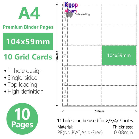 A4 10 Pocket Top Loader Card Kpop Photocard Sleeves