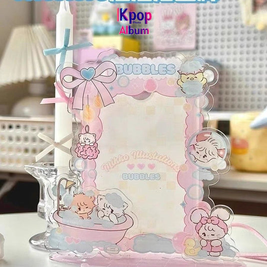 Cat bath card, acrylic photo frame, Polaroid photo, Idol universal three-inch display card can be inserted.