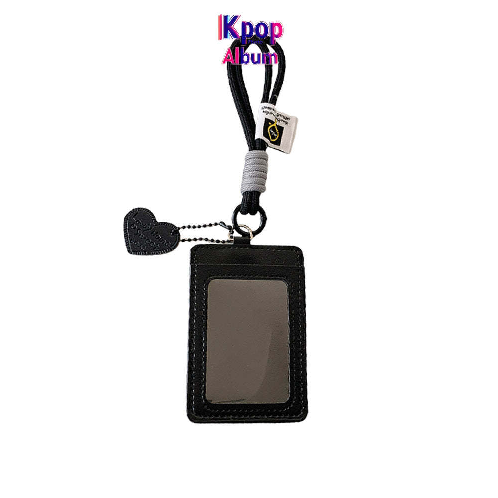 Korean version vertical double card position lanyard card cover girl solid color three-inch Polaroid star chasing card cover meal card campus card bag